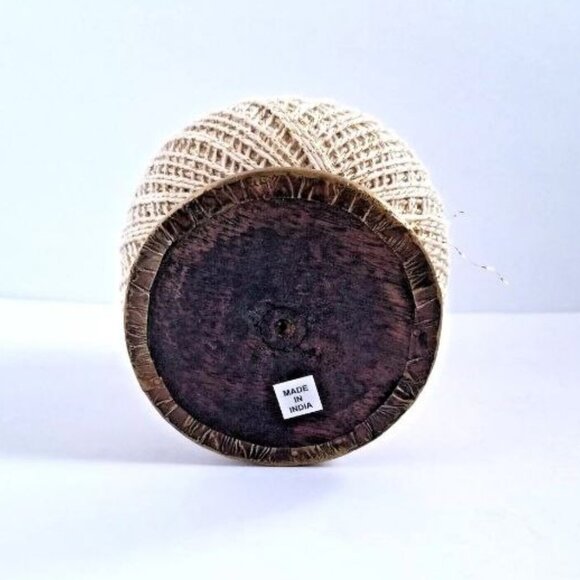 Rustic Wooden Spool of Yarn Beige Metallic Gold 275 Yards Cotton India - Picture 2 of 3